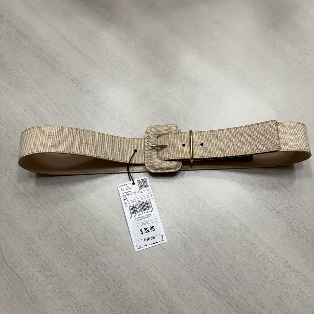 Beige Belt with Gold Buckle